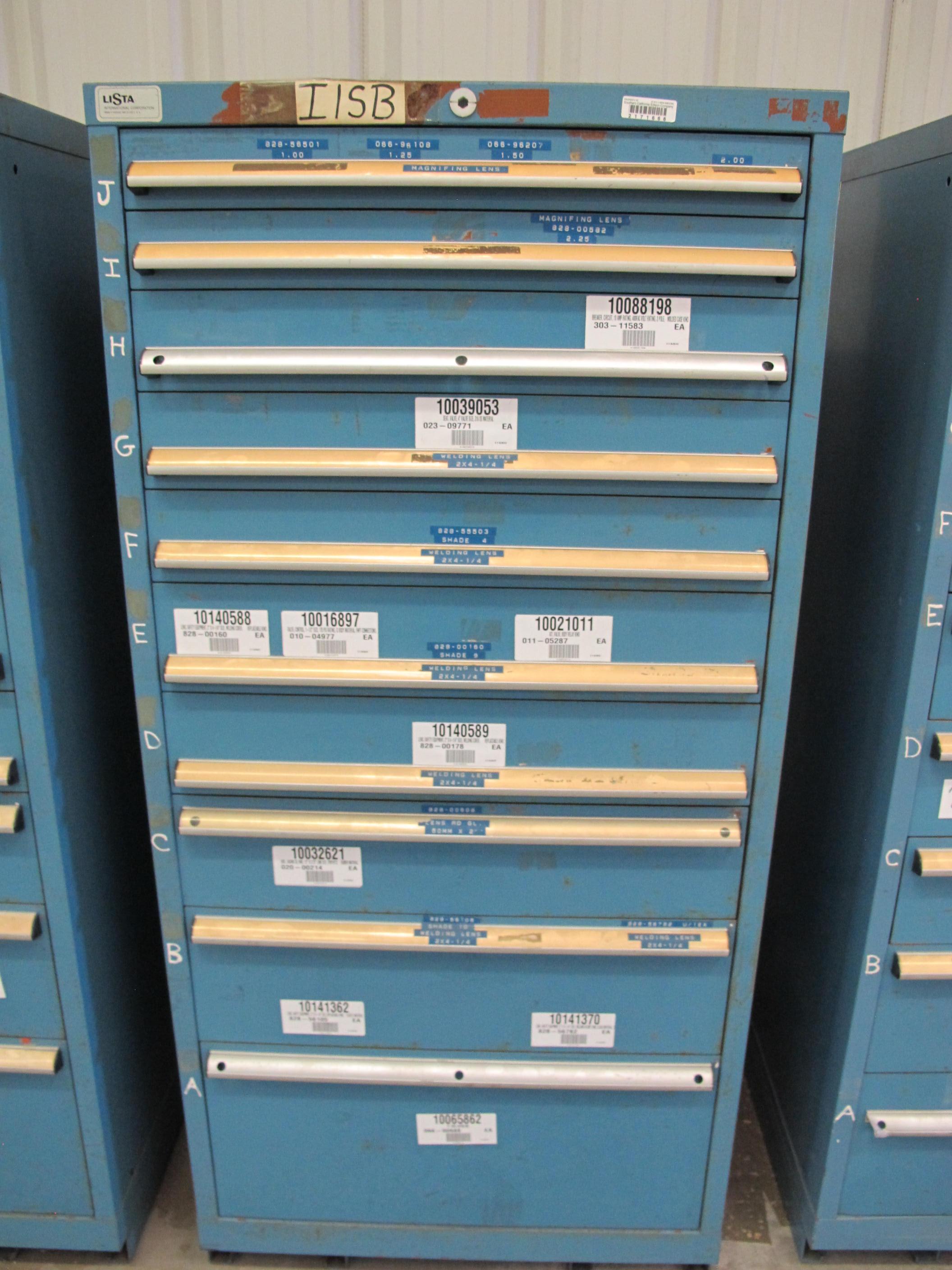 LISTA HEAVY DUTY 10-DRAWER PARTS CABINET W/ CONTENTS (W-44) LOADING & HANDLING FEE $25-